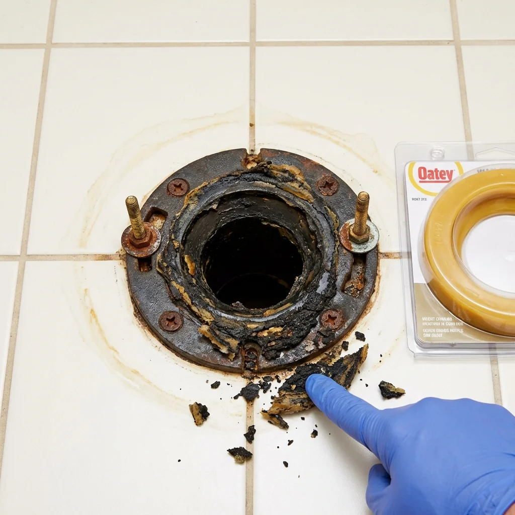 Failed wax ring showing water seepage at the base of a toilet in a Boalsburg, PA home