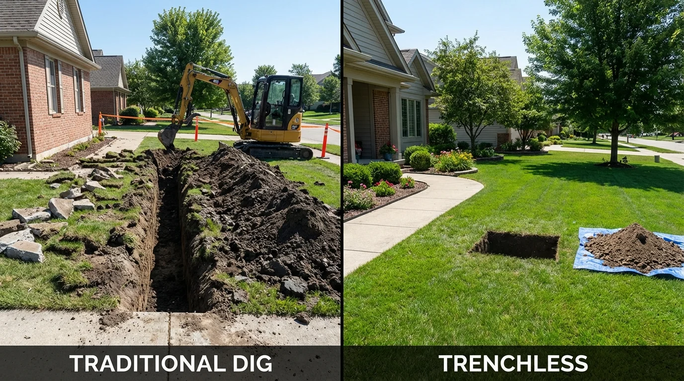 Trenchless sewer repair with minimal yard damage versus traditional excavation in Boalsburg, PA